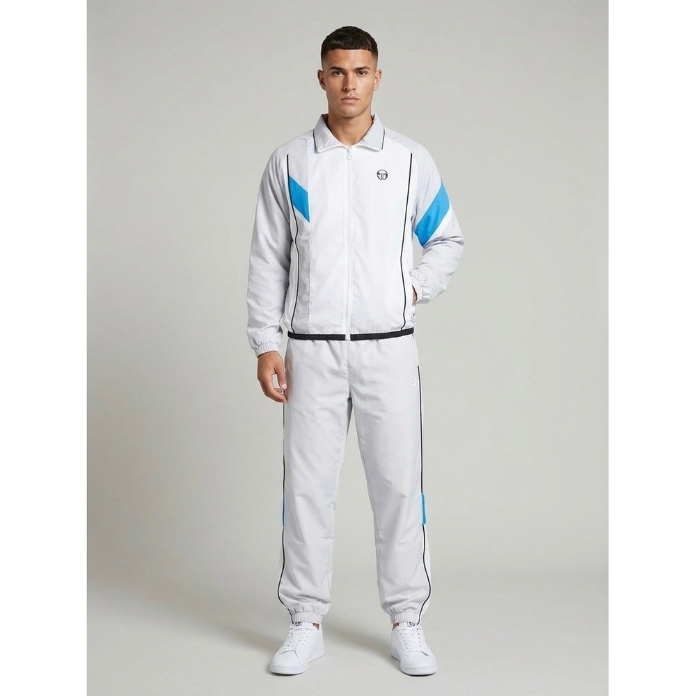 Sergio Tacchini S-Tech Track Jacket Mens Large White Grey Blue Windbreaker Zip
